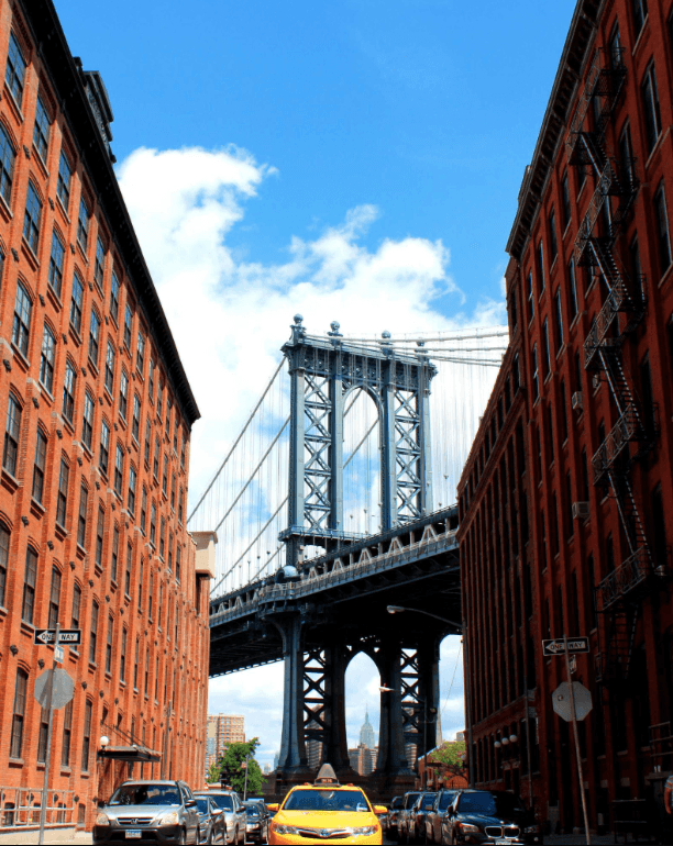 Manhattan Bridge viewed from a Brooklyn street